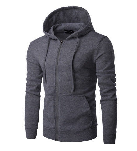 Men's slim fit zip-up hoodie with a fleece lining - dark grey