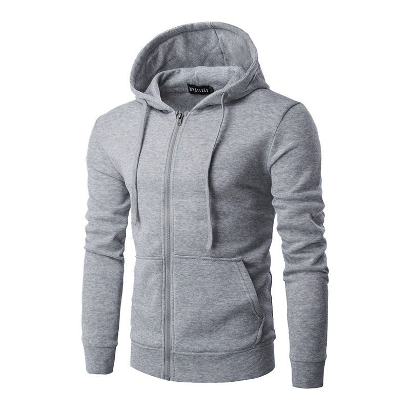 Men's slim fit zip-up hoodie with a fleece lining - light grey