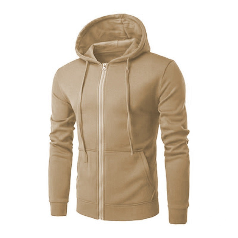 Men's slim fit zip-up hoodie with a fleece lining - camel