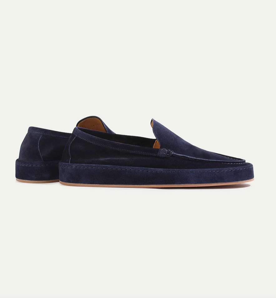 Men's slip-on loafers in a suede look with moc stitching and a wrapped sole edge