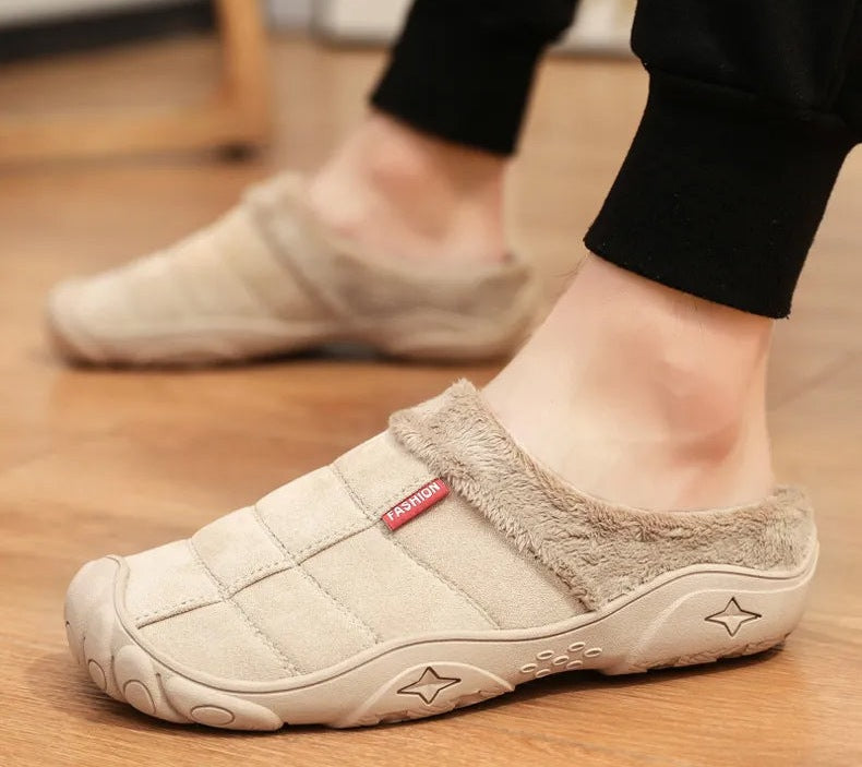Men's slippers in a suede look with stitched check, small tab, plush lining and toe cap - view 16