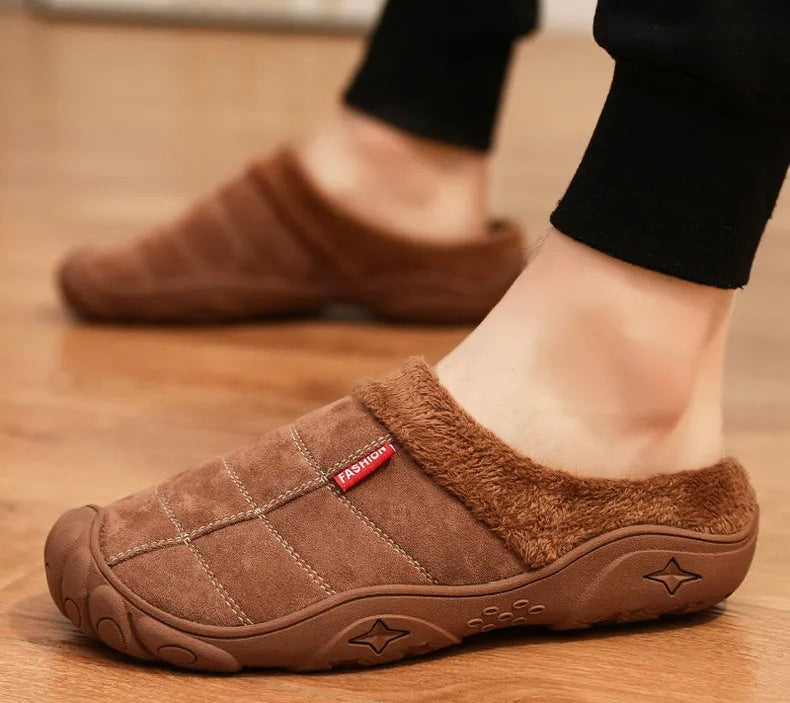 Men's slippers in a suede look with stitched check, small tab, plush lining and toe cap - view 17