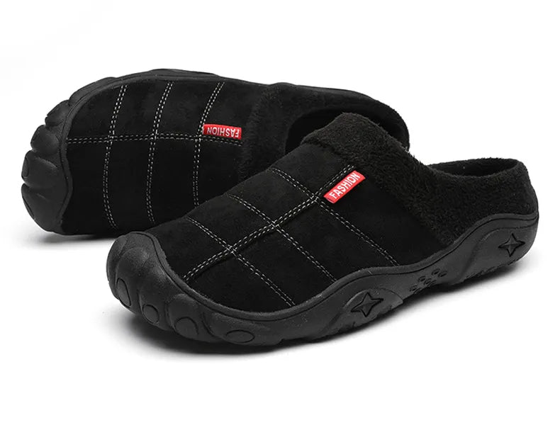 Men's slippers in a suede look with stitched check, small tab, plush lining and toe cap - view 8