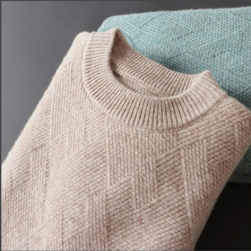 Men's soft crew neck jumper with a tone-on-tone jacquard diamond pattern - view 9
