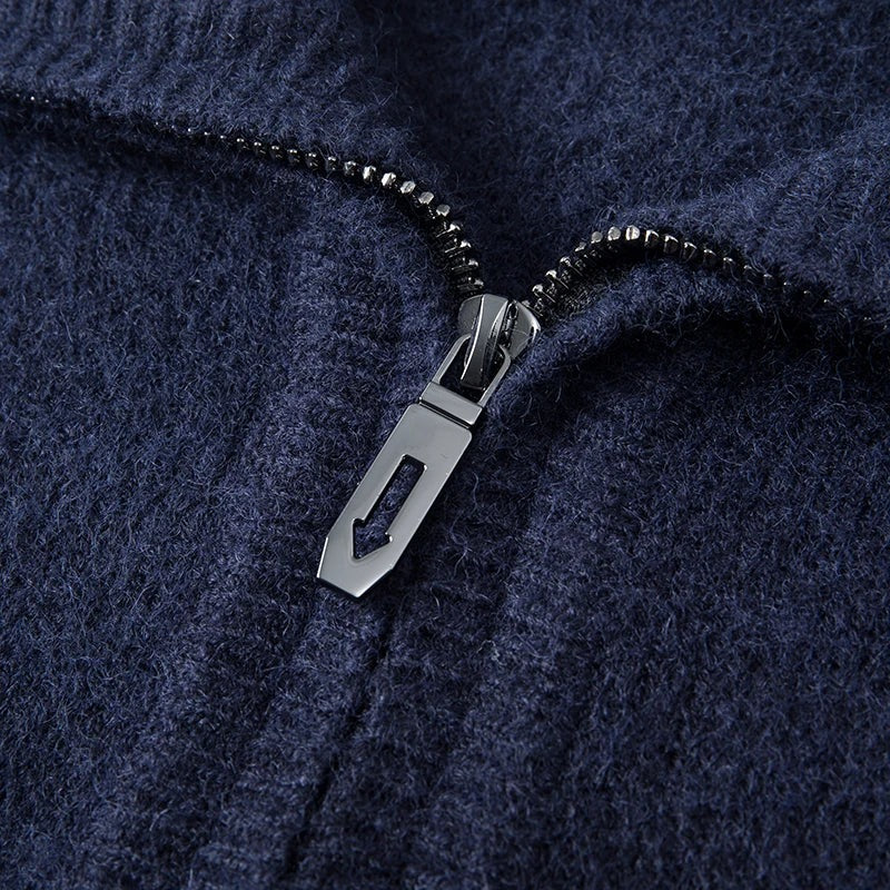 Men's soft knit jumper with a flat polo collar and short zip - view 3