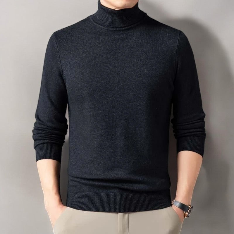 Men's soft roll neck jumper in a fine knit with a ribbed collar - view 2