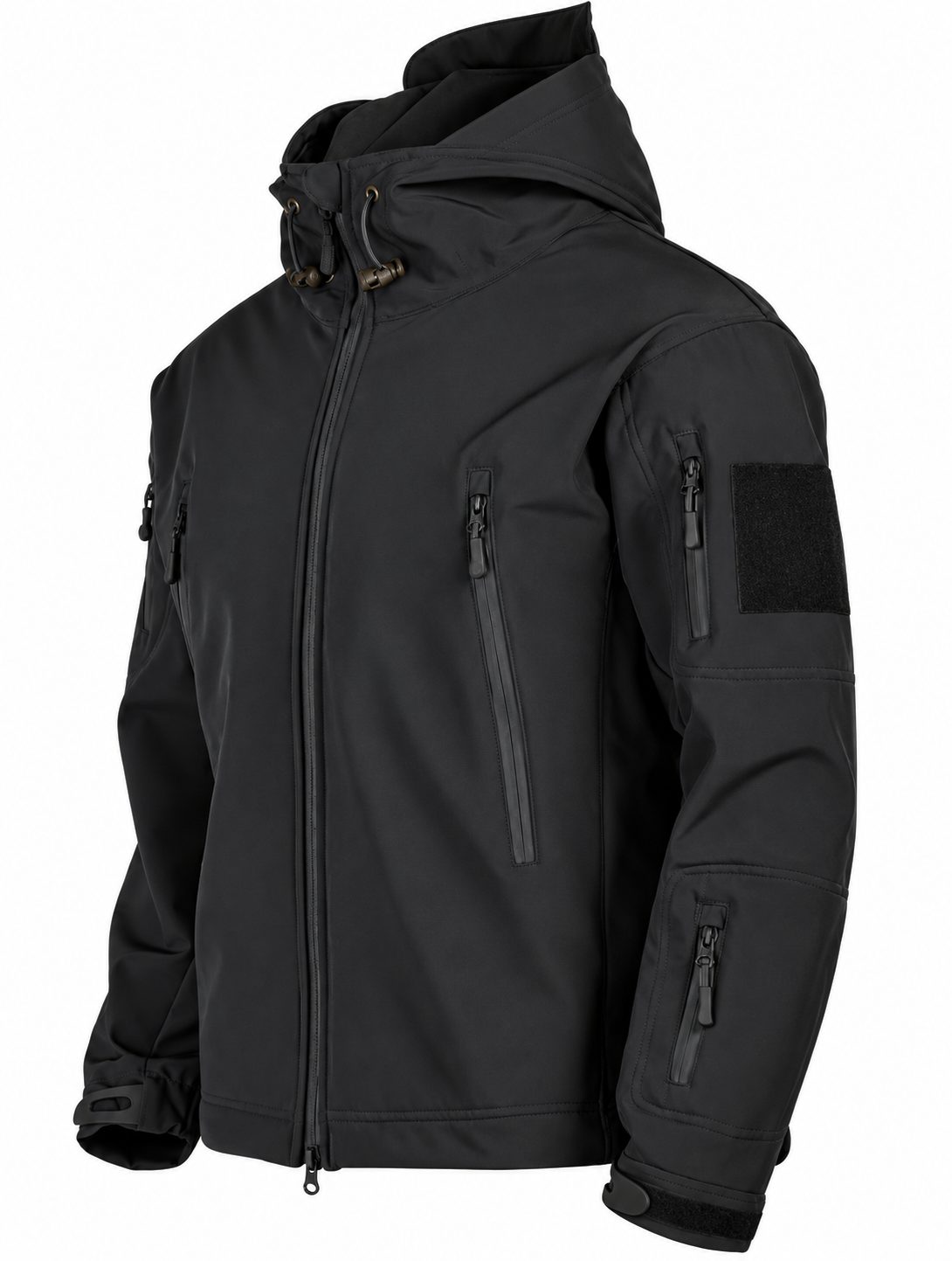 Men's softshell jacket with a hood, fleece lining and zip pockets - black