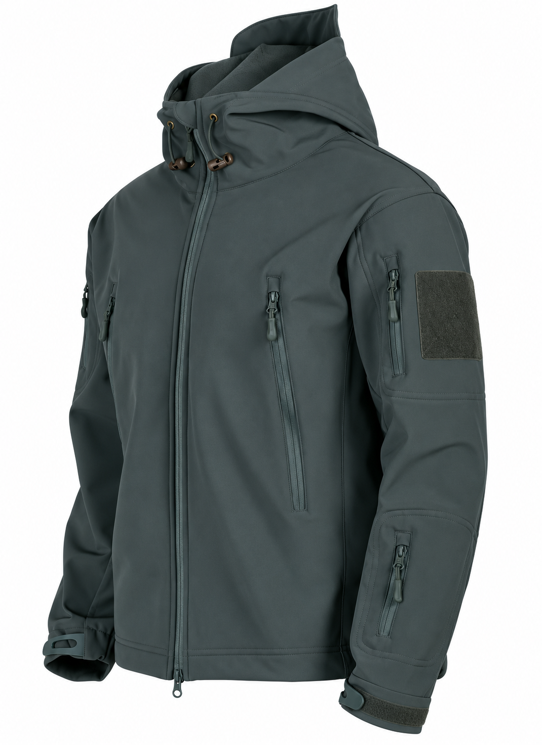 Men's softshell jacket with a hood, fleece lining and zip pockets - grey