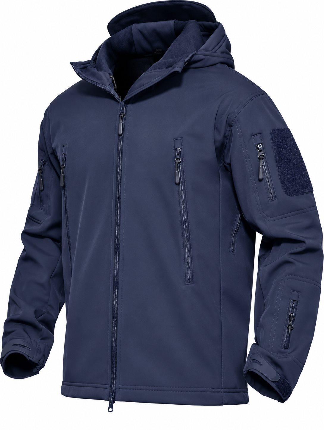 Men's softshell jacket with a hood, fleece lining and zip pockets - navy