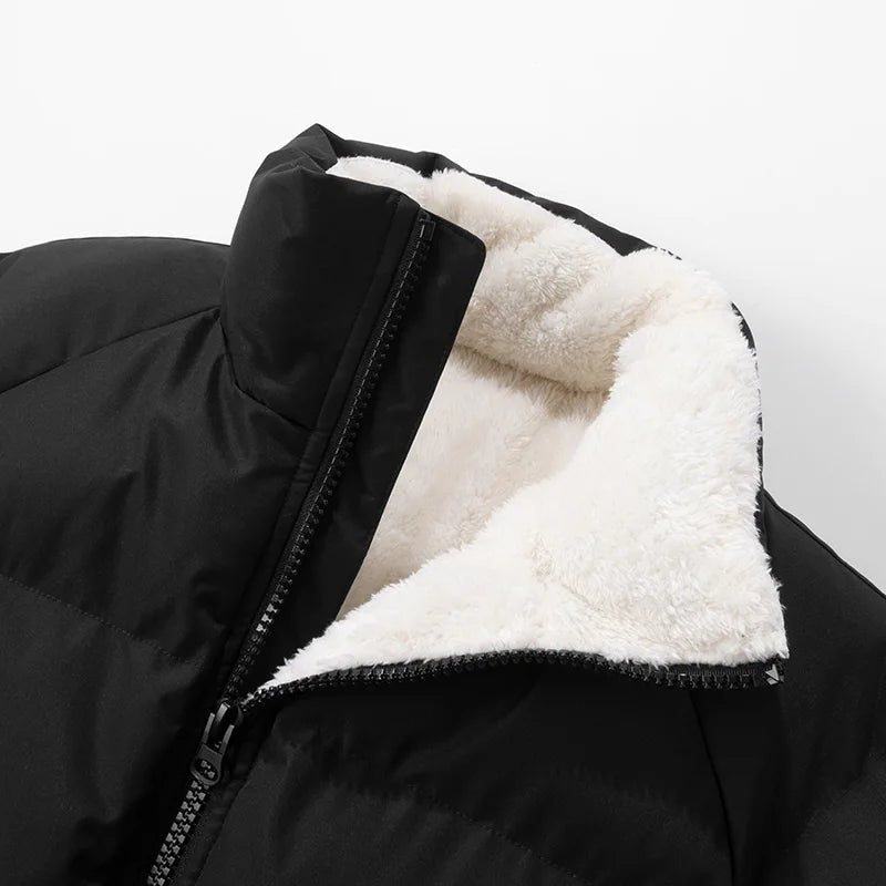 Men's puffer jacket with a fleece lining and stand collar - view 4