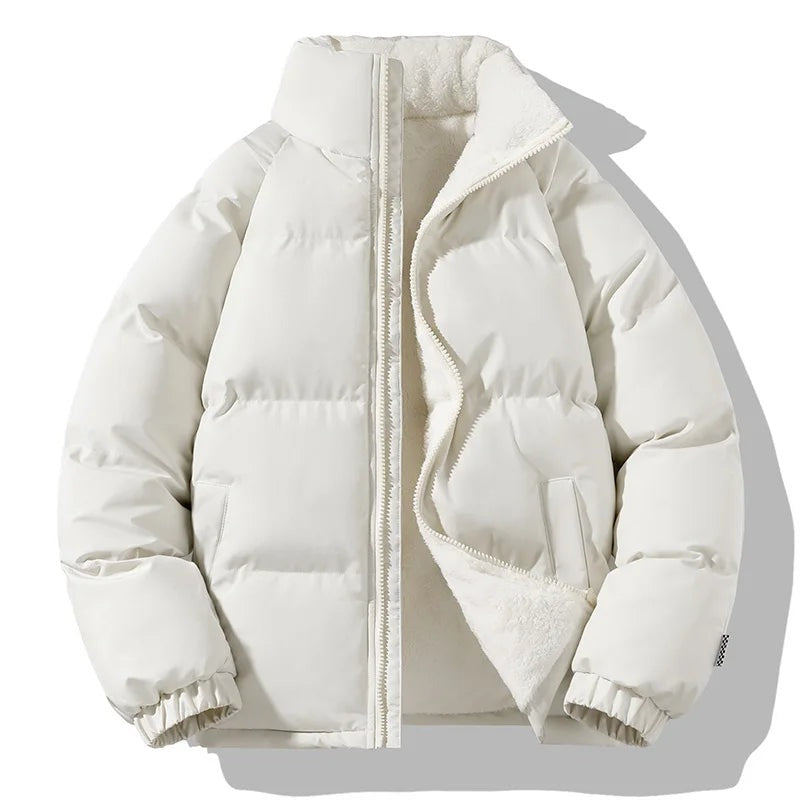 Men's puffer jacket with a fleece lining and stand collar - off-white
