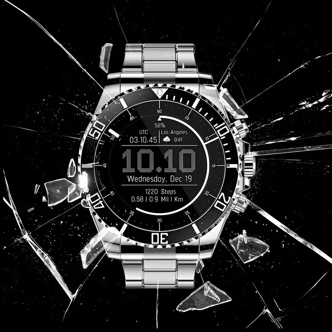 Men's steel smartwatch with a digital watch face