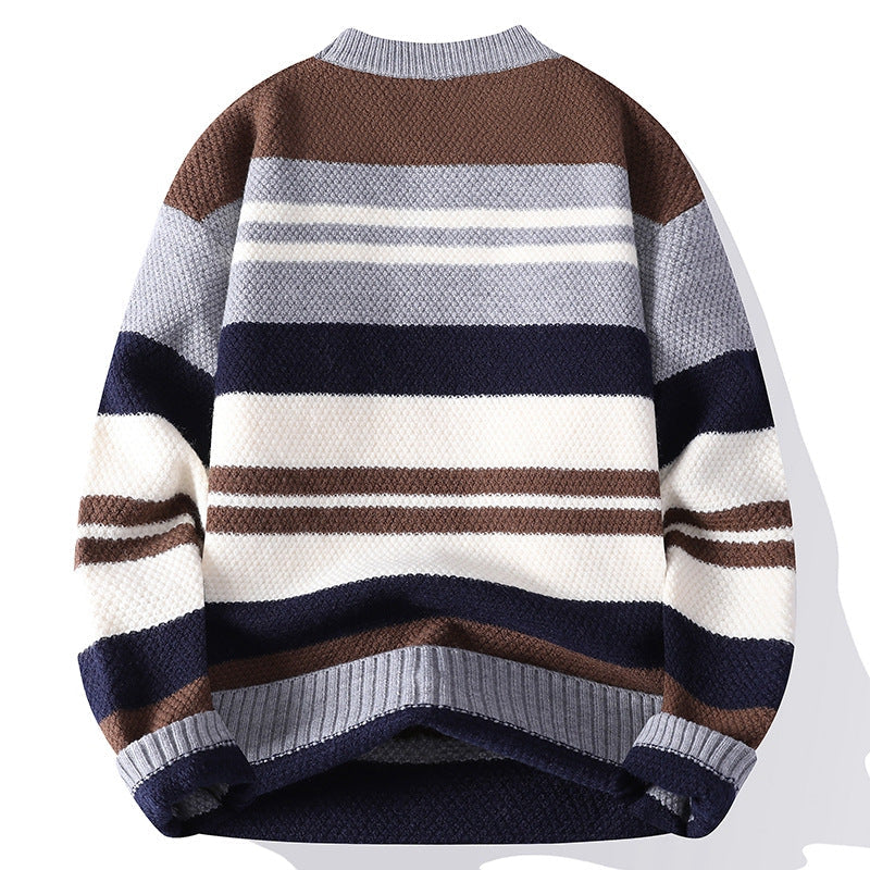 Men's striped crew neck jumper with raglan sleeves