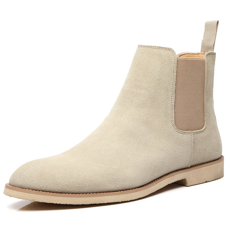 Men's suede-look Chelsea boots with elastic side panels - sand