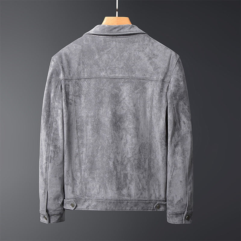 Men's lightweight suede-look jacket with a point collar and flap chest pockets - view 8