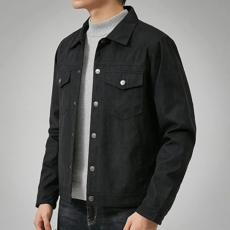 Men's suede-look jacket with a point collar and flap chest pockets - view 4