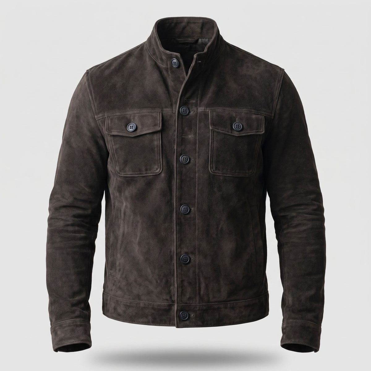 Men's suede-look shirt jacket with a stand collar and chest pockets - black