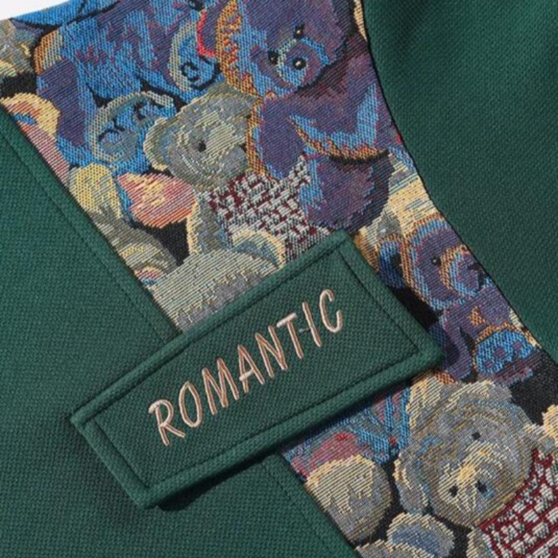 Men's crew neck sweatshirt with a teddy bear tapestry panel - view 2