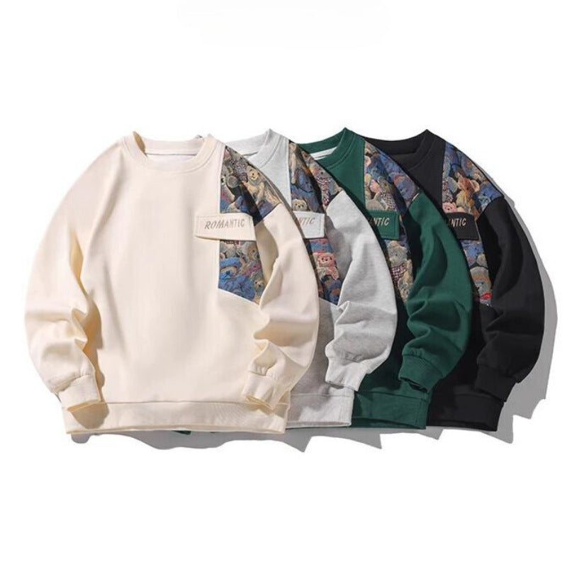 Men's crew neck sweatshirt with a teddy bear tapestry panel - view 6