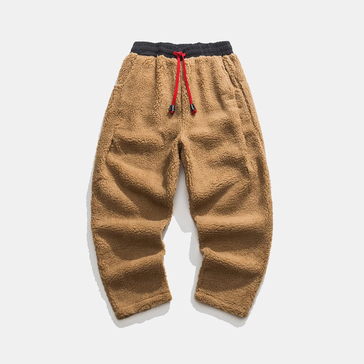 Men's teddy fleece joggers with a red drawcord and elasticated ankle cuffs - view 4