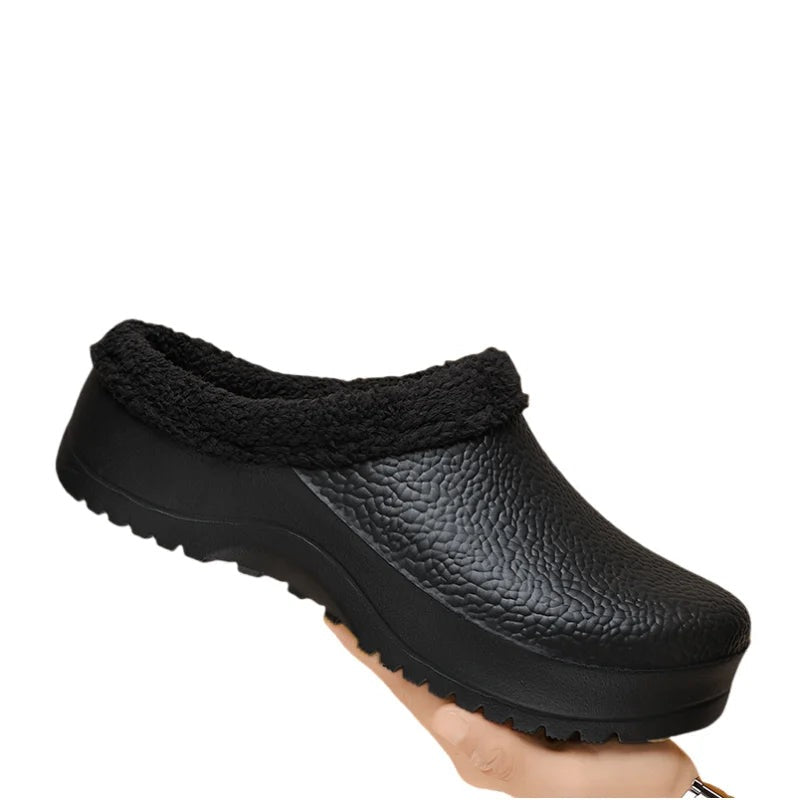 Men's mule slippers with an open heel, teddy lining and a thick sole with tread - view 5
