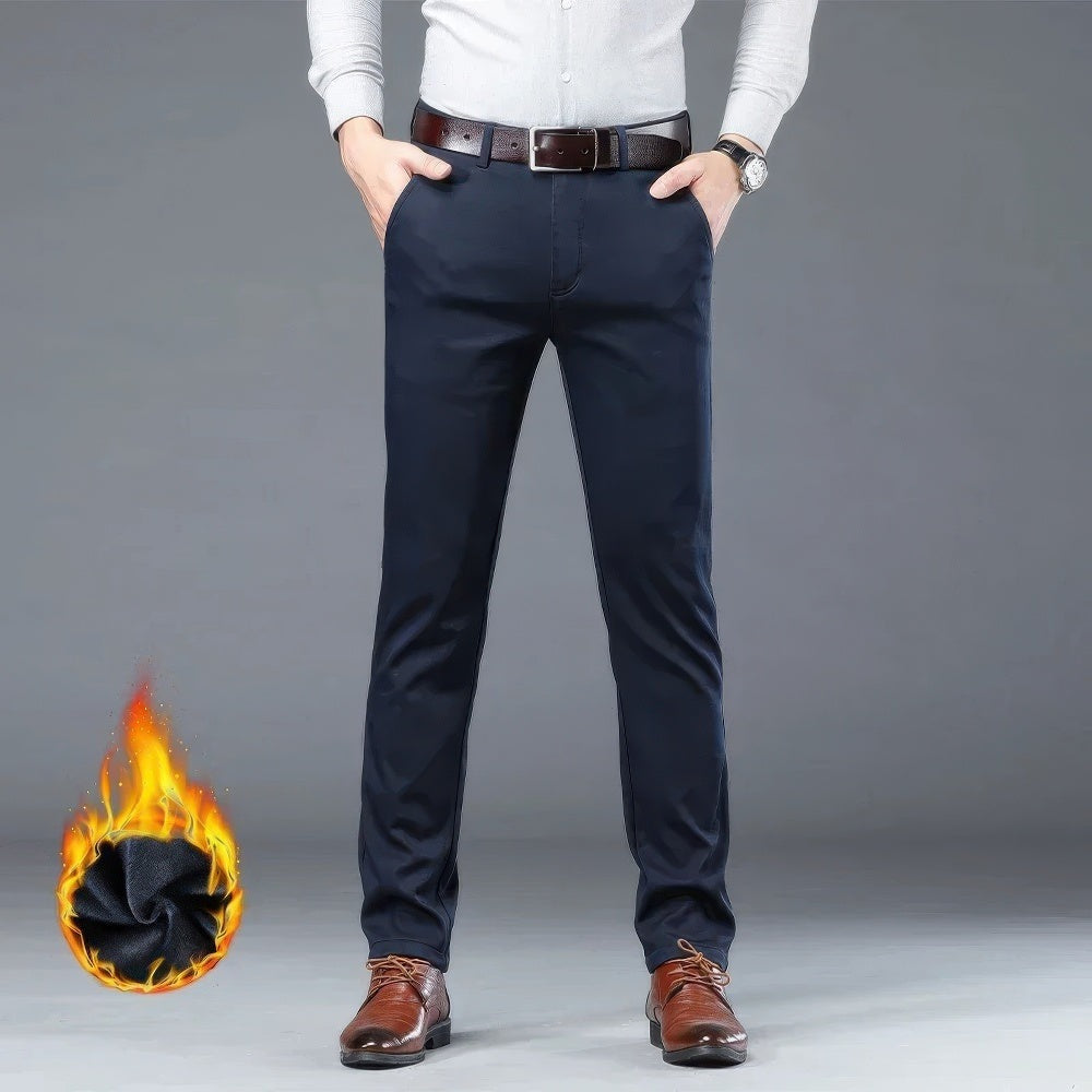 Men's thermal-lined chino trousers with belt loops and slanted pockets - navy