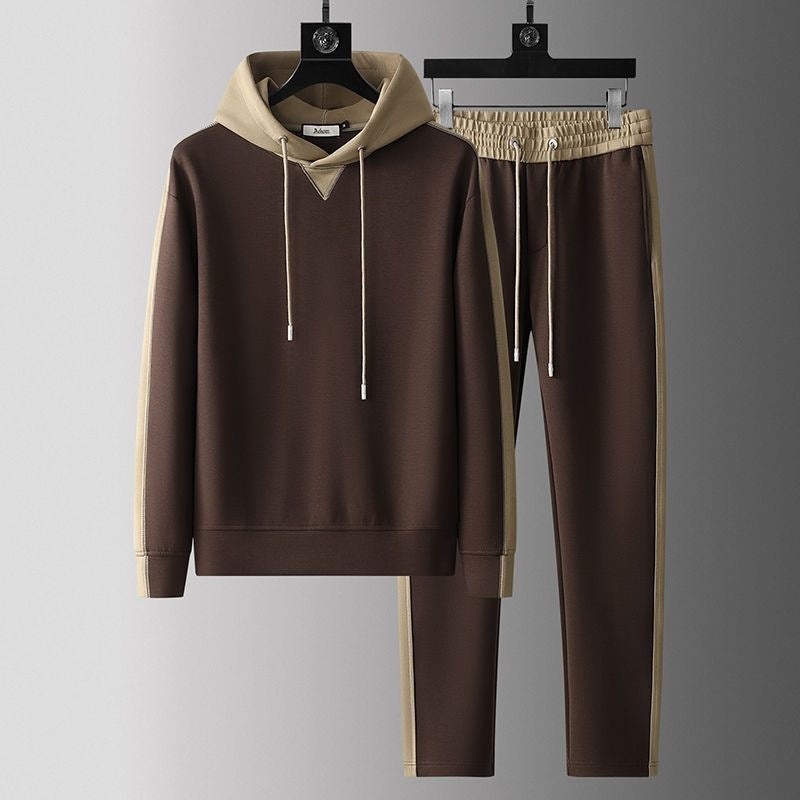 Men's two-piece tracksuit with a colour-block hoodie and joggers with a side stripe - view 2