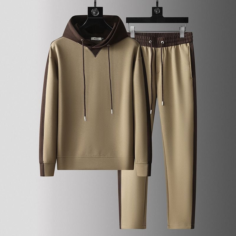 Men's two-piece tracksuit with a colour-block hoodie and joggers with a side stripe - view 6