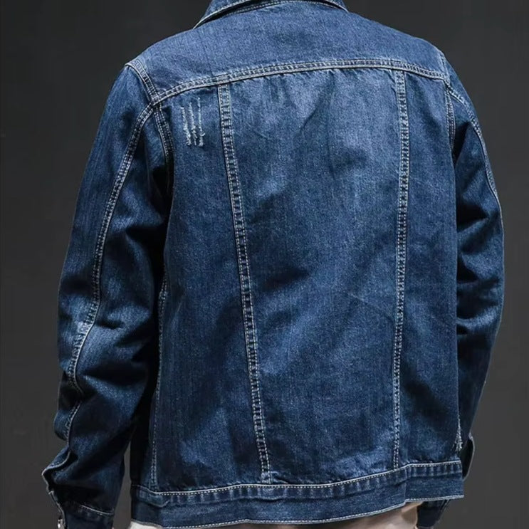 Men's trucker denim jacket with light distressing and flap chest pockets - view 6