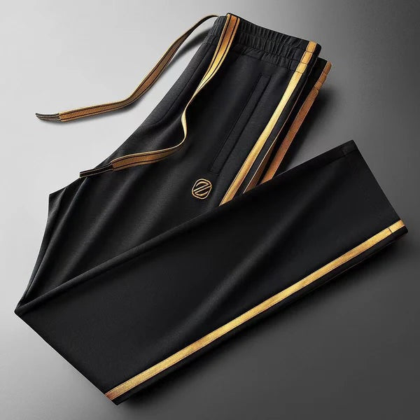 Men's two-piece set with a T-shirt and straight trousers with gold-tone side stripes - view 9