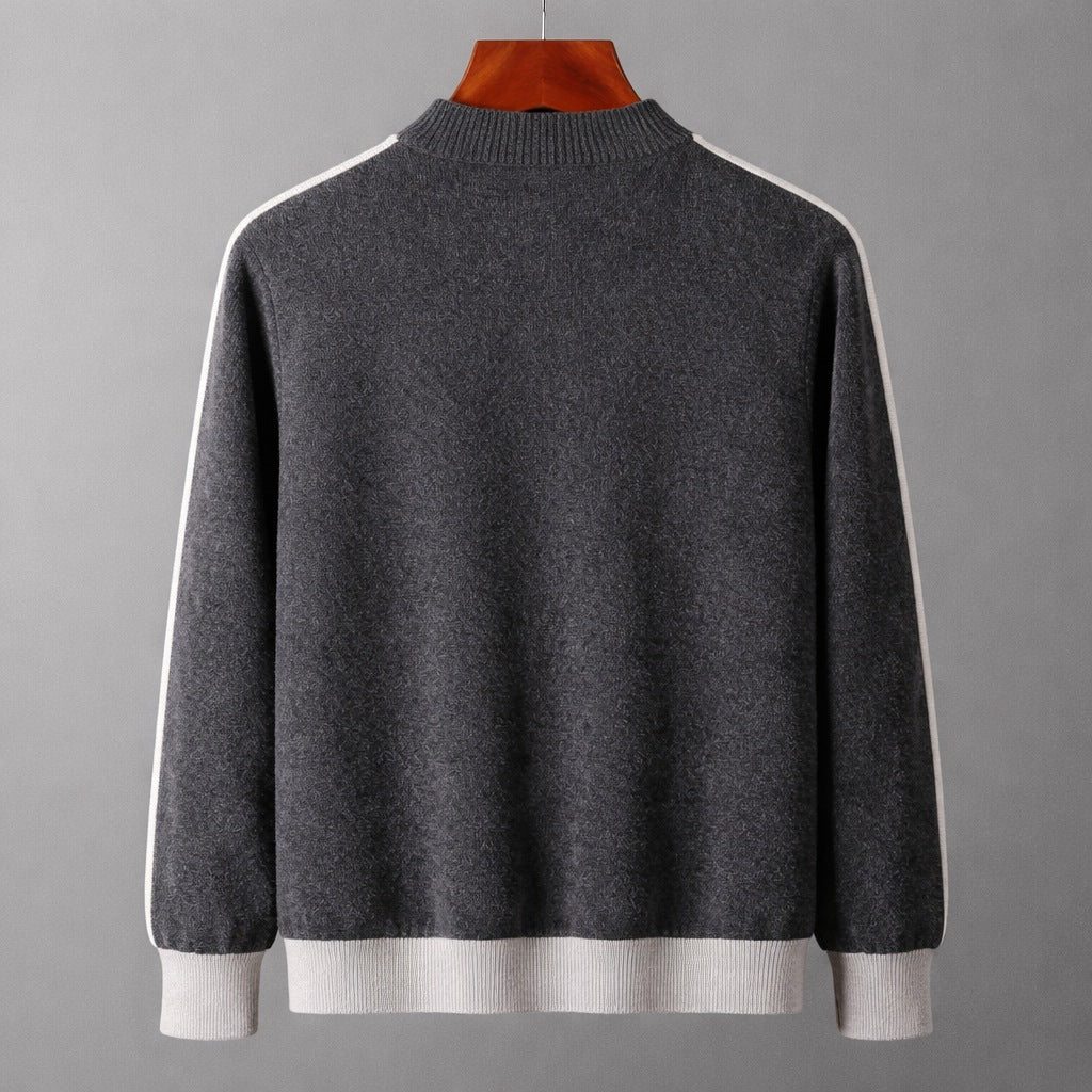 Men's two-tone knitted zip cardigan with a ribbed stand collar - view 9