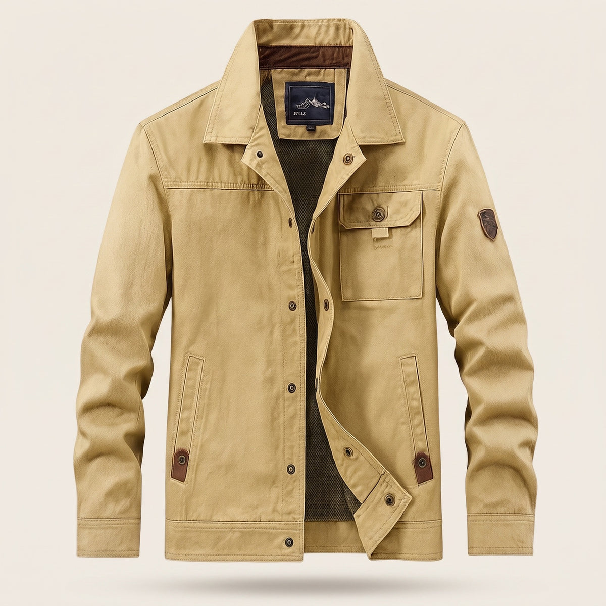 Men's utility jacket with snap buttons and a flap chest pocket - khaki