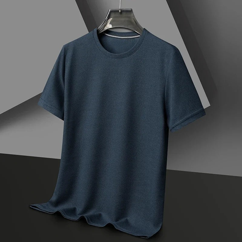 Men's waffle texture T-shirt with a crew neck - navy
