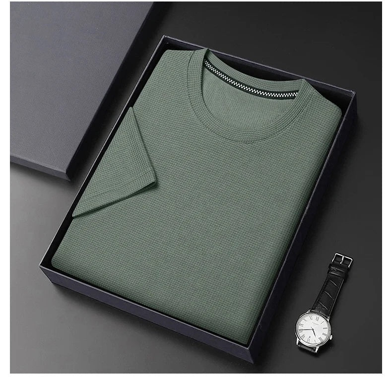Men's waffle texture T-shirt with a crew neck - view 8