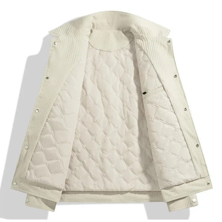 Men's waffle-texture jacket with a point collar, press studs and quilted lining - view 2