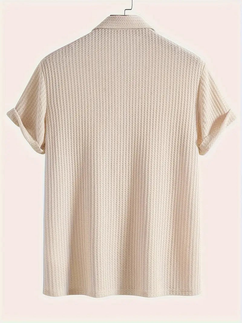 Men's waffle texture polo with a shirt collar and rolled sleeves - view 6