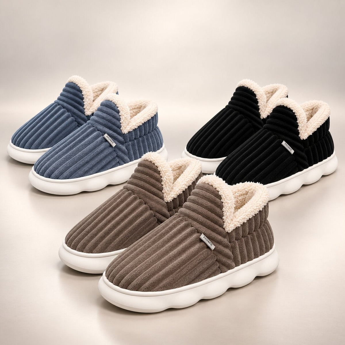 Men's warm bootie slippers with a plush lining and wave sole