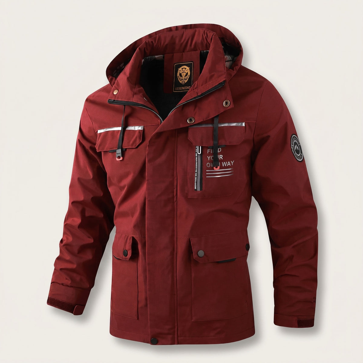 Men's water-repellent hooded jacket with flap pockets - red