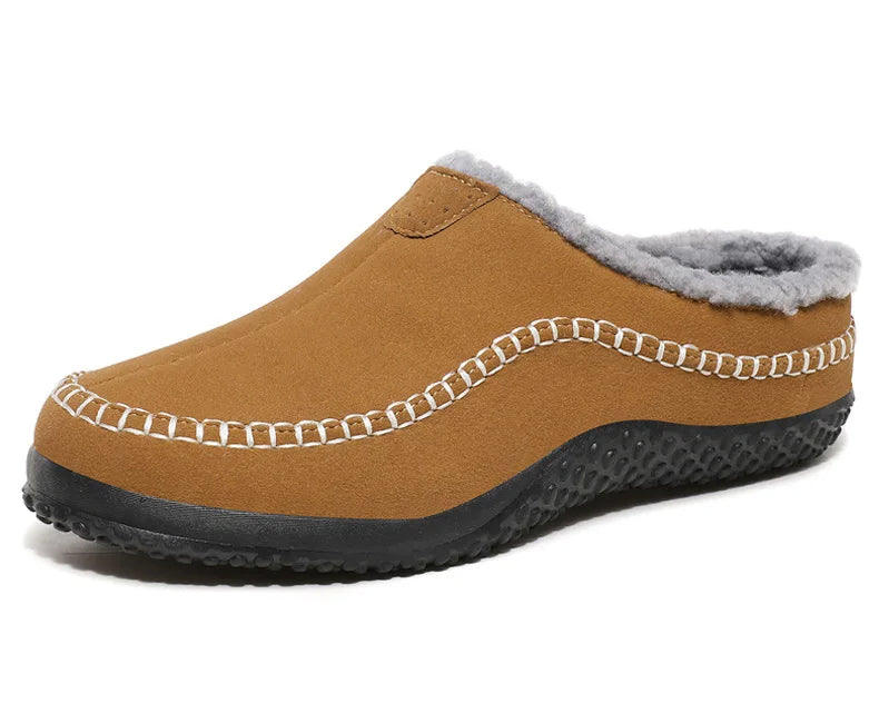 Men's mule slippers in a suede look with teddy lining and whipstitch trim along the sole - view 17