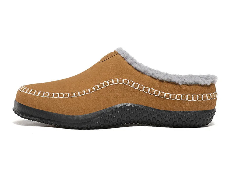 Men's mule slippers in a suede look with teddy lining and whipstitch trim along the sole - view 19