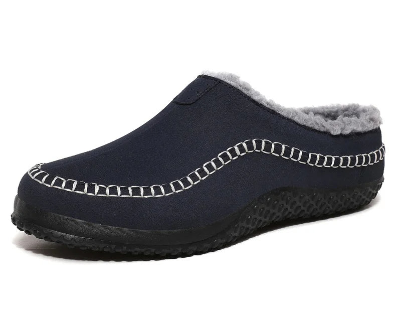 Men's mule slippers in a suede look with teddy lining and whipstitch trim along the sole - view 21