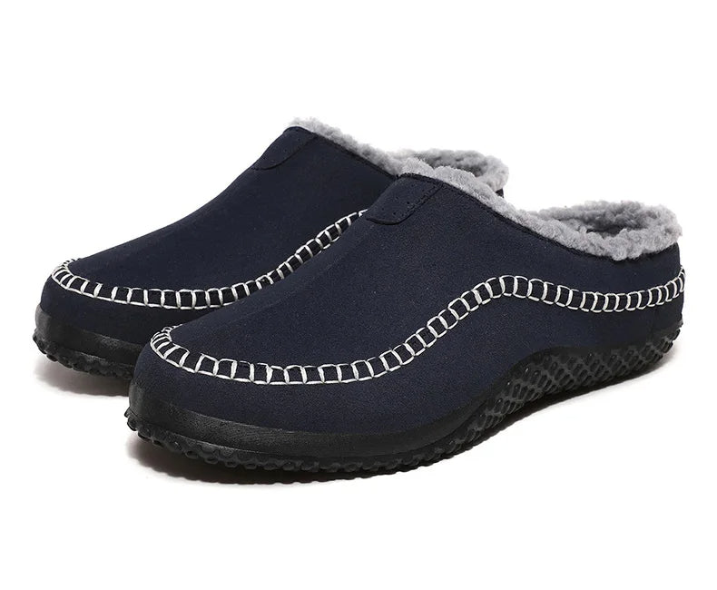 Men's mule slippers in a suede look with teddy lining and whipstitch trim along the sole - view 22