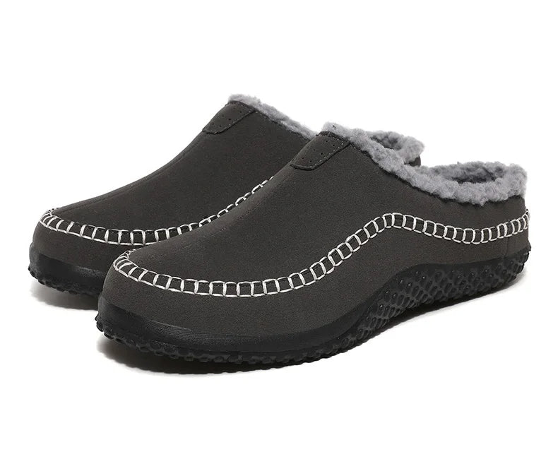 Men's mule slippers in a suede look with teddy lining and whipstitch trim along the sole - view 7