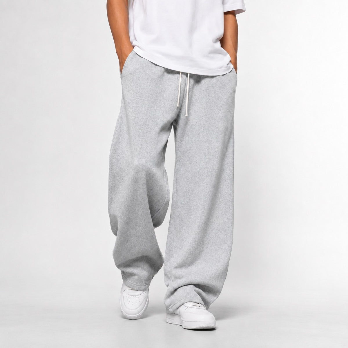 Men's wide-leg joggers with a straight leg and drawcord waist - light grey
