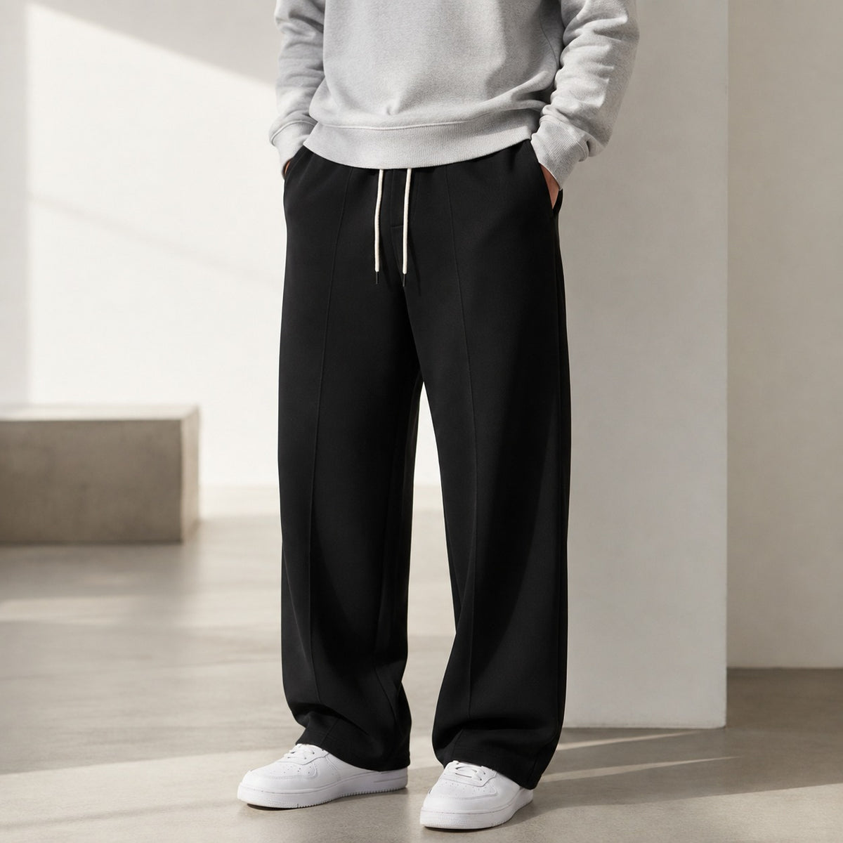 Men's wide-leg joggers with a straight leg and drawcord waist - view 4