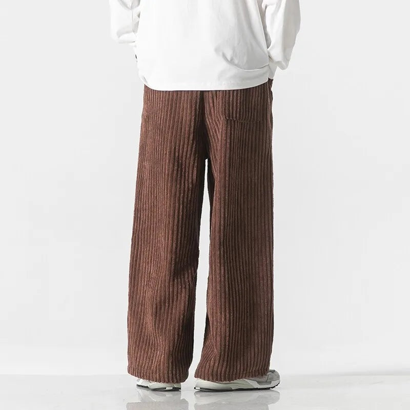 Men's wide-leg jumbo cord trousers with a drawcord waist and patch back pocket - view 10