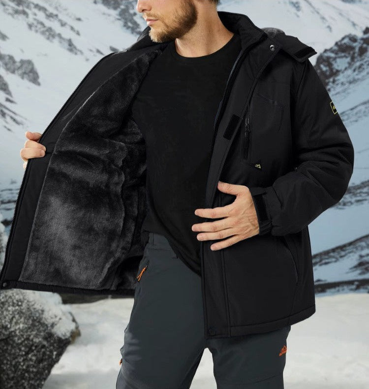 Men's ski jacket with a plush lining, a hood and zipped pockets - view 3