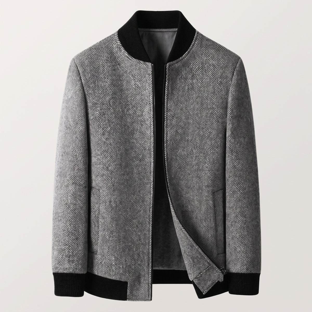Men's wool-look bomber jacket with a diamond weave - grey