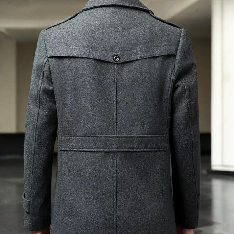 Men's wool-look coat with a knitted zip bib and epaulettes - view 8