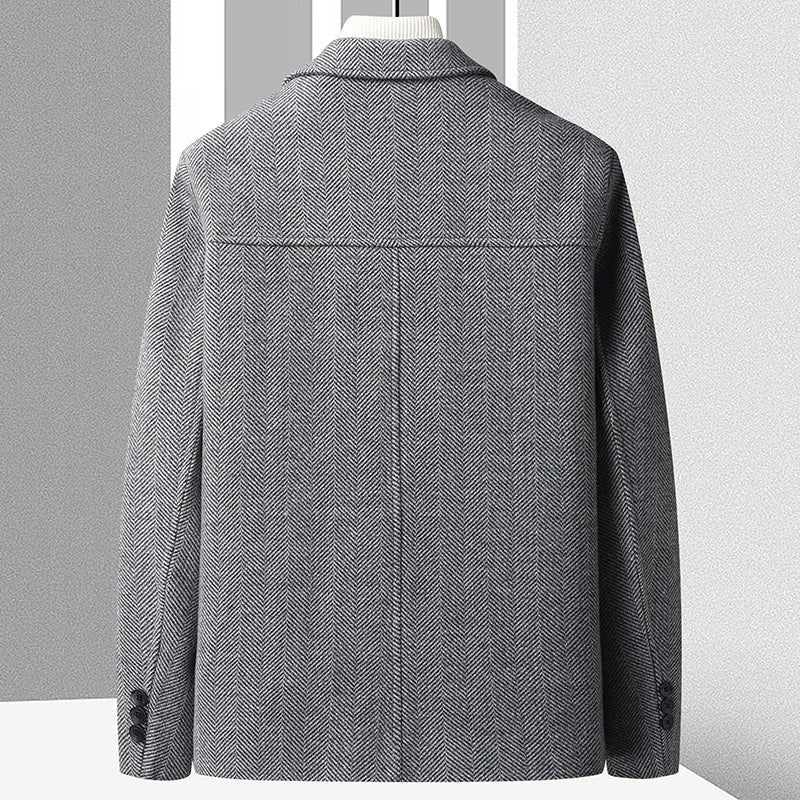 Men's wool-look herringbone jacket with a shirt collar and patch pockets - view 3